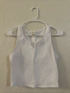 Basic White Tank Top - Split V-Neck Women's Top